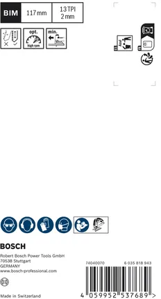 Bosch EXPERT 2-sidig rent stikksagblad for hardtre BIM 117 mm.