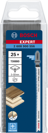 Bosch EXPERT Wood 2-sidet rengjøring T308BO stikksagblader 25-pakning.