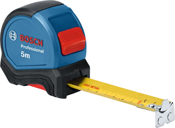 Bosch 5m målebånd med gult metrisk blad.