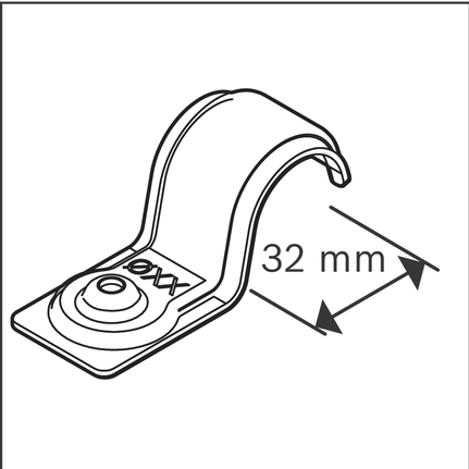 Kabelklemme i metall, 32 mm.