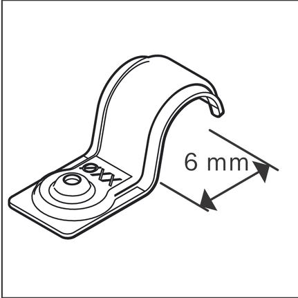 Kabelklemme i metall, 6 mm.