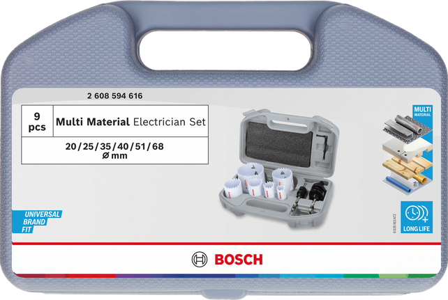 Bosch hullsagsett for multimaterialer og elektrikere i koffert.