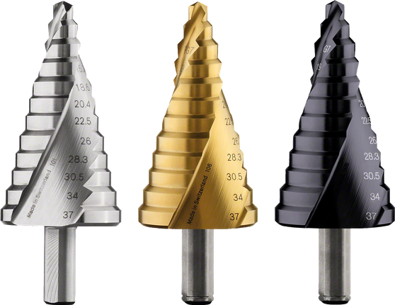 Bosch step drill bits with cylindrical shank for cable entries.