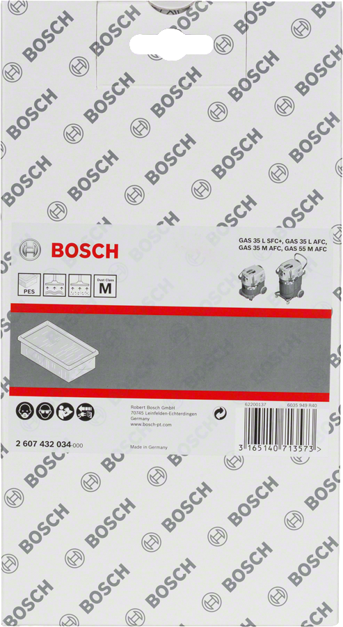 Bosch polyester flat-pleated filter for dust extractor.