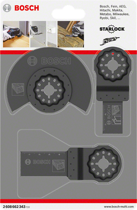 3-piece basic wood set Bosch 3-piece Starlock wood saw blade set.
