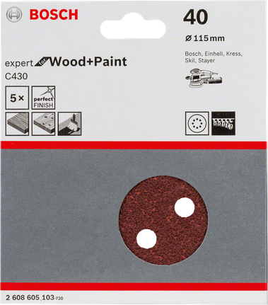 Bosch C430 sanding sheet 115mm 40 grit 5× pack.