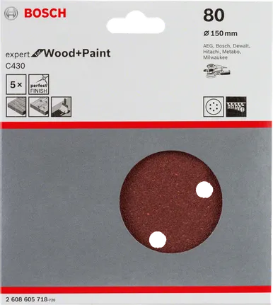 Bosch C430 sanding sheet 150mm 80 grit 5-pack.