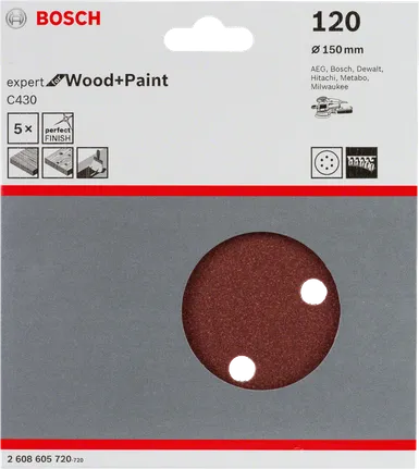 Bosch C430 sanding sheet 5-pack 150 mm 120 grit.