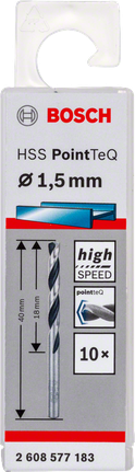 Bosch HSS PointTeQ 1.5mm high speed drill bit.