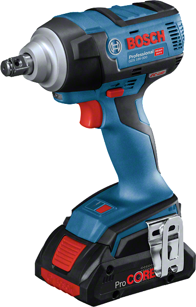 Bosch GDS 18V-300 cordless impact wrench with ProCORE battery.