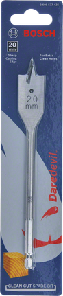 Bosch Daredevil 20 mm clean cut spade bit.