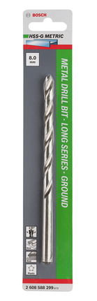 Bosch metal drill bit HSS-G 8 mm for long series drilling.