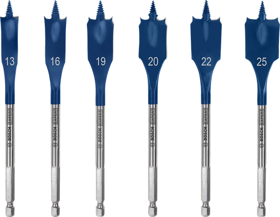 EXPERT Self Cut Speed Spade Drill Bit Set 13/16/19/20/22/25 mm 6-pc Bosch EXPERT Self Cut Speed spade drill bit set 13-25mm.