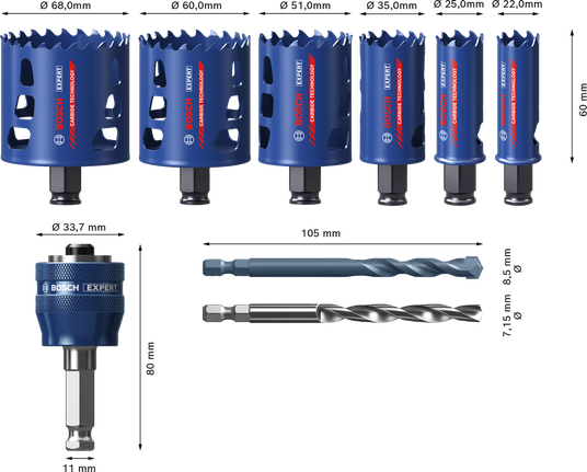 Bosch EXPERT Multi Material Hole Saw Set 9-piece.