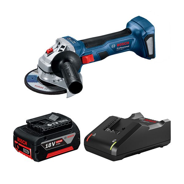 Bosch brushless 18V angle grinder kit with battery and charger.