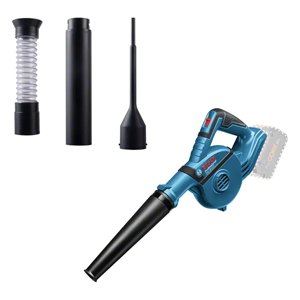 Bosch GBL 18V-120 cordless blower with nozzle set.