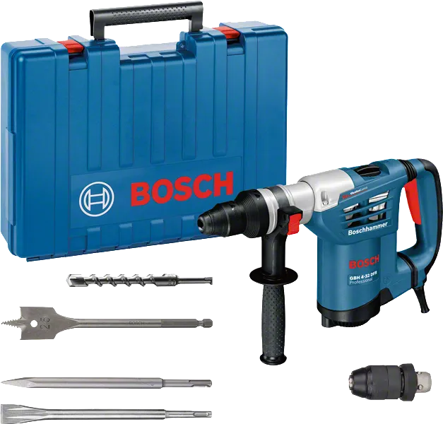Bosch GBH 4-32 DFR rotary hammer drill set with case.