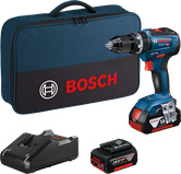 Bosch GSB 18V-55 cordless drill set with battery, charger and case.