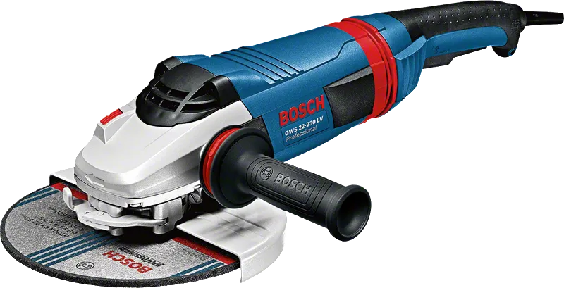 Bosch GWS 22-230 LV angle grinder, ergonomic handle.