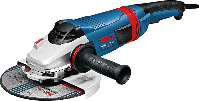 Bosch GWS 22-230 LV angle grinder, ergonomic handle.