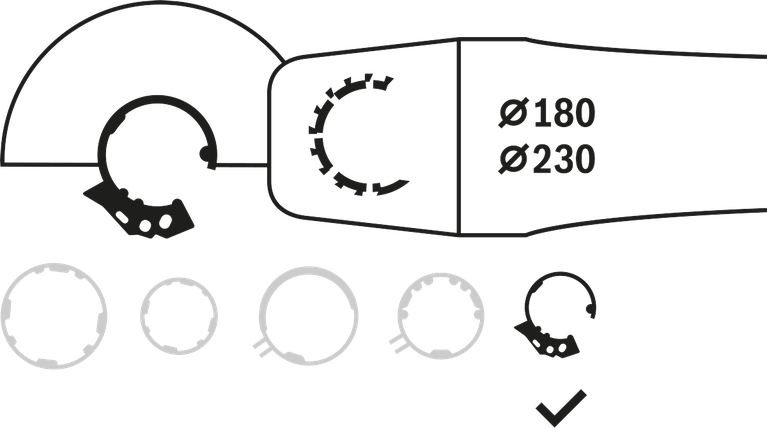 Bosch combination guard clamp fitting for 180 and 230 mm angle grinders.