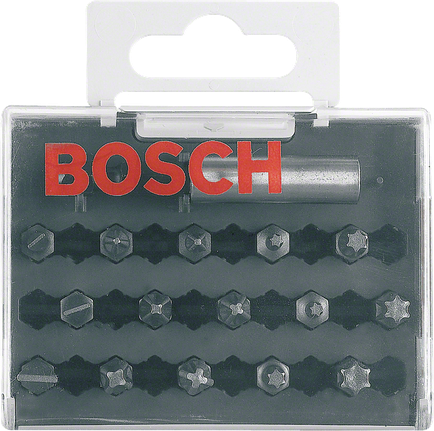 Bosch screwdriver bit set with assorted heads in case.