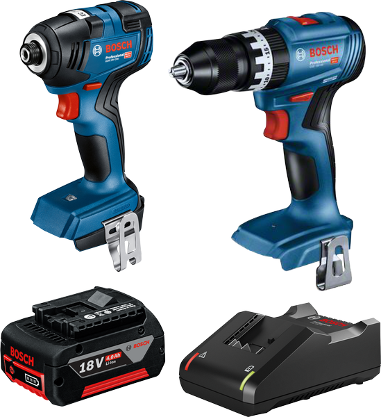 Bosch 18V Brushless 2 Piece 4.0Ah Combo Kit with drill, driver, battery and charger.