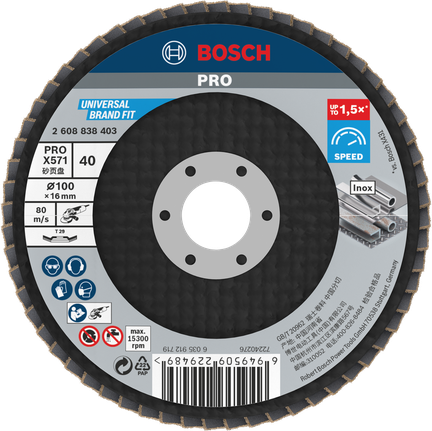 Bosch PRO X571 Flap Disc angled 100mm G40 for metal.
