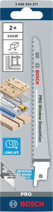 PRO Window Demolition S611DF Blade, 1.25 x 19 x 150 mm, 2 pcs Bosch PRO Window Demolition S611DF 2× blade set.