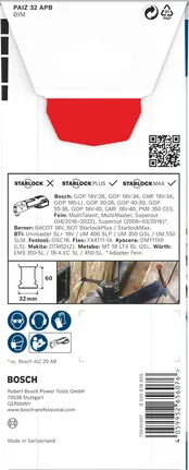 PRO PAIZ 32 APB Multitool Blade, 32 x 60 mm Bosch PAIZ 32 APB multitool blade 32×60 mm.