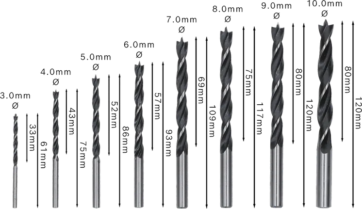 Bosch PRO Wood Brad Point Drill Bit Set, 8 pcs assorted sizes.