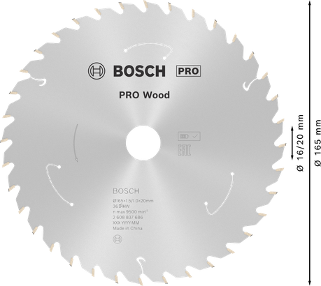 Bosch PRO Wood circular saw blade 165 mm 36 teeth.