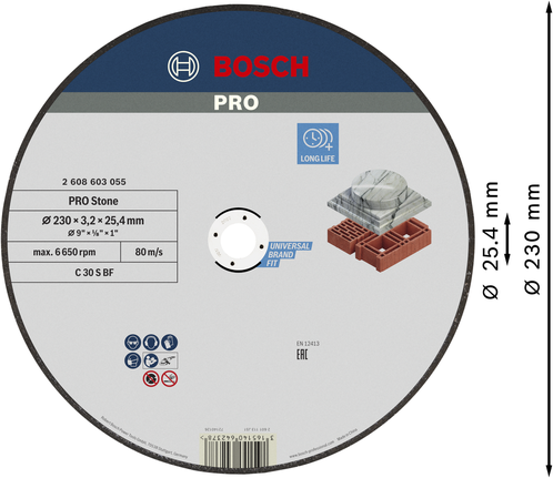 Bosch PRO Stone Cutting Disc 230 x 3.2 x 25.4 mm.