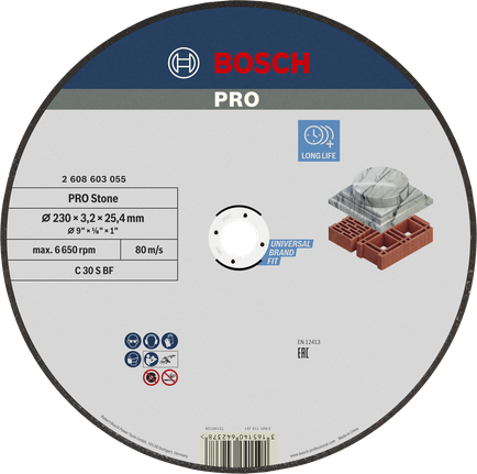 Bosch PRO Stone Cutting Disc 230mm long life.