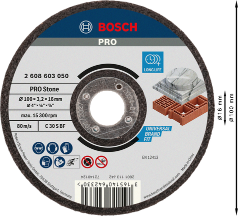 Bosch PRO Stone Cutting Disc 100 mm for long life.