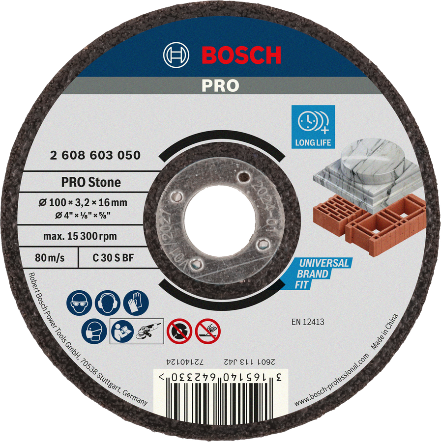 Bosch PRO Stone Cutting Disc for stone, 100 mm diameter.