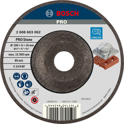 Bosch PRO Stone Grinding Disc 100x6x16 mm for stone.