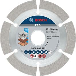 Bosch PRO Multi Material Diamond Disc, 105 mm for cutting various materials.