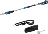 Bosch GKE 18V-25 pole saw with telescopic handle and accessories.