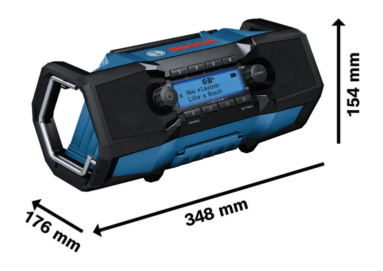 Bosch GPB18V-3SC radio with compact dimensions.