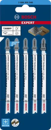 Bosch EXPERT Hardwood 2-side clean T308BFP jigsaw blades 5 pack.