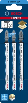 EXPERT Wood 2-side clean T308BP Jigsaw Blade, 3 pcs Bosch EXPERT Wood 2-side clean T308BP jigsaw blades, 3-pack.