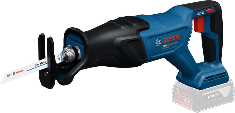 Bosch GSA18V-280 cordless reciprocating saw for metal cutting.