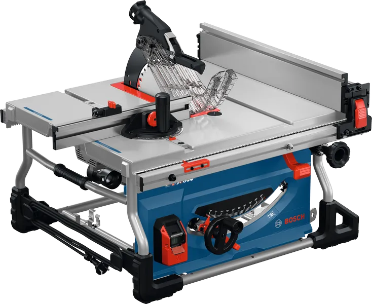 Bosch GTS100-254 table saw with angle adjustment.
