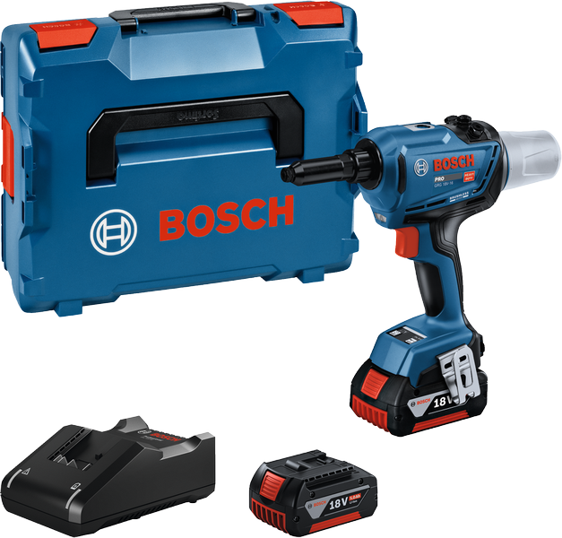 Bosch cordless 18V rivet gun with case, battery and charger.