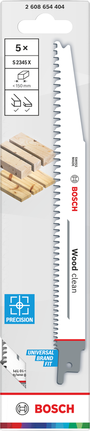 Bosch Wood clean S2345X jigsaw blade pack for precise wood cutting.