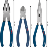 Bosch pliers set with dipped non-slip handles, 3 pieces.