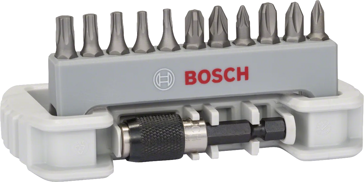 مجموعة مفكات براغي Bosch مكونة من 11 قطعة مع حامل للمفاتيح.