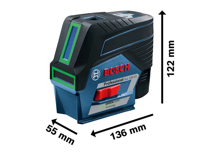 أداة تسوية الليزر Bosch GCL 2-50 CG combi مع الليزر الأخضر.