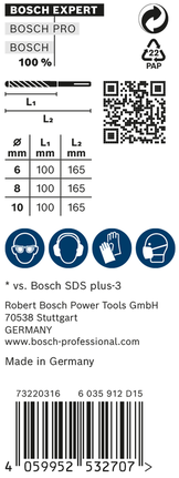 طقم مثقاب مطرقة Bosch EXPERT SDS plus-7X مكون من 3 قطع بمقاسات 6/8/10 مم.